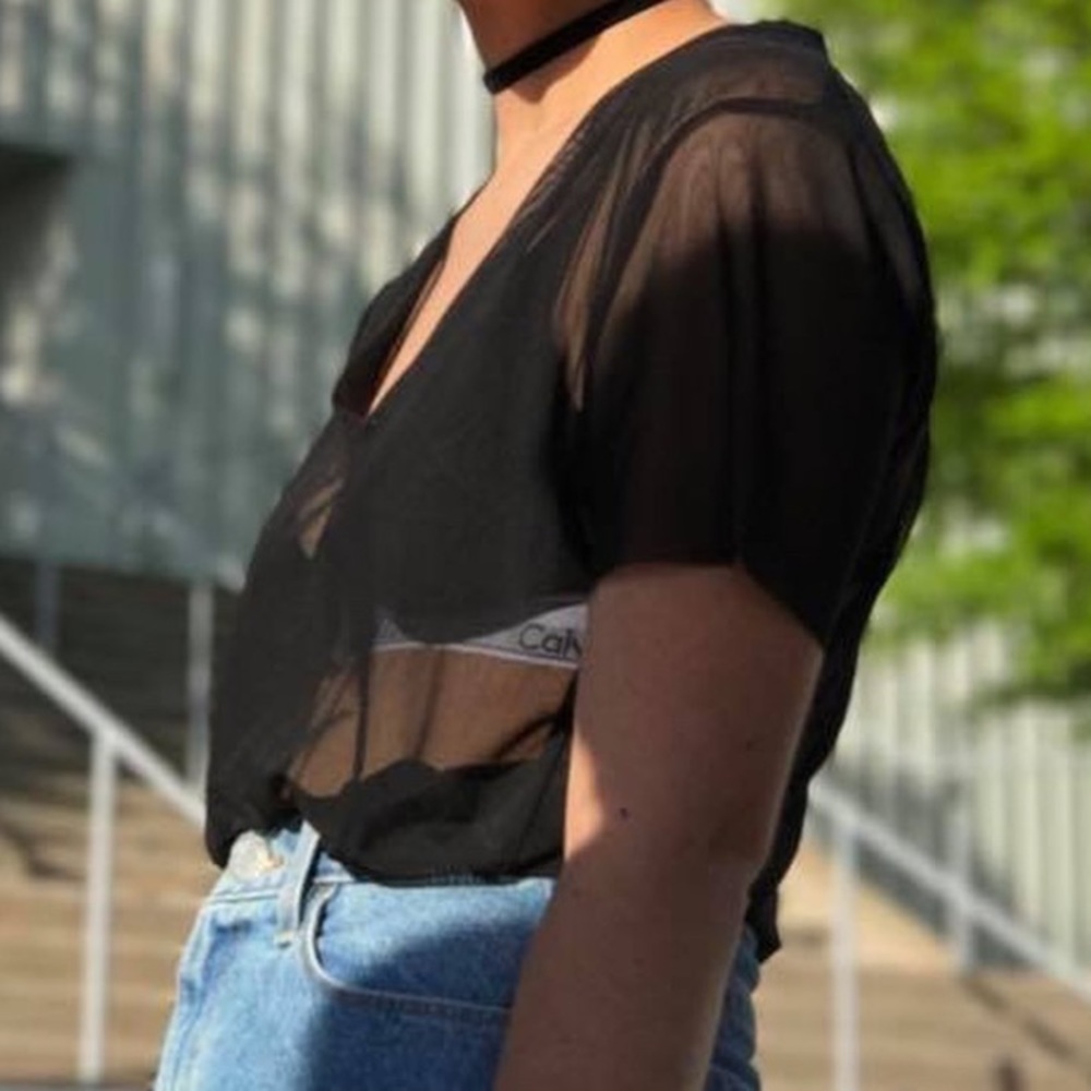 Urban Outfitters See-Through Black V-Neck